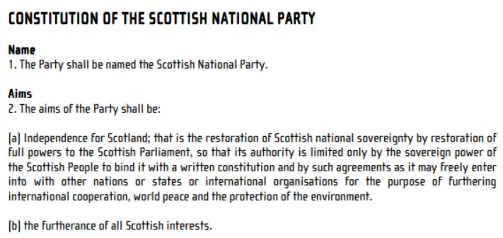The SNP constitution and its two aims.